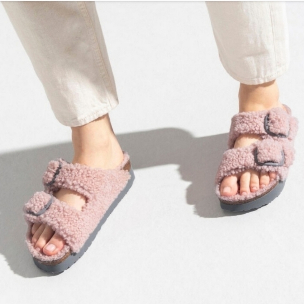 Birkenstock Pink Fuzzy Slippers - Picture 2 of 9